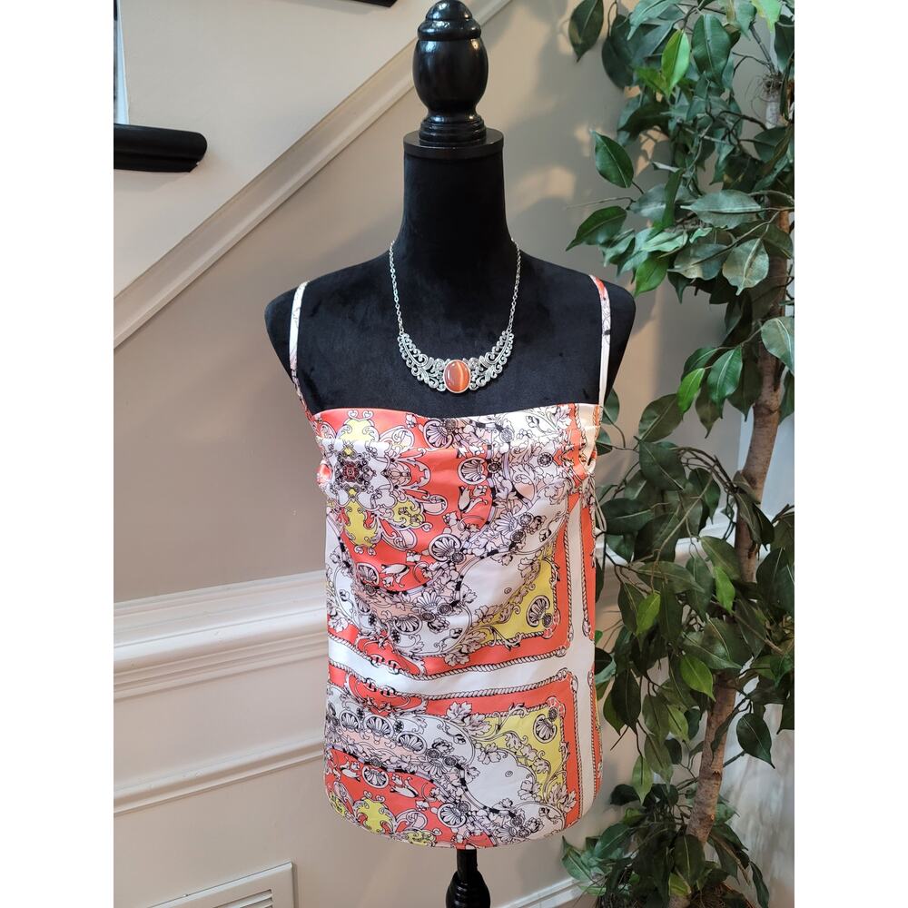 Cache Cami Tank Top Women's SZ XS Multicolor Floral Cowl Neck Spaghetti Strap - Picture 3 of 11